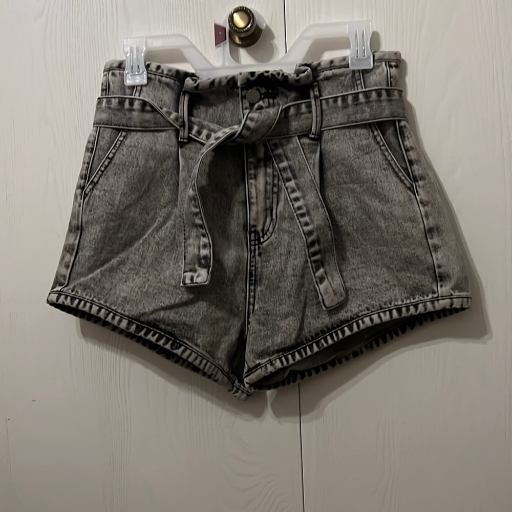 SHEIN HIGH RISE FADED GREY TIE WAIST DENIM SHORTS SIZE 4